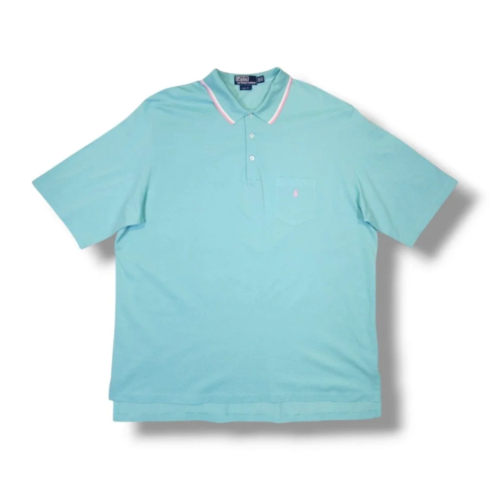 Polo by Ralph Lauren Light Blue Golf Fit Pink Pony Polo Shirt‎ Men's 2XL